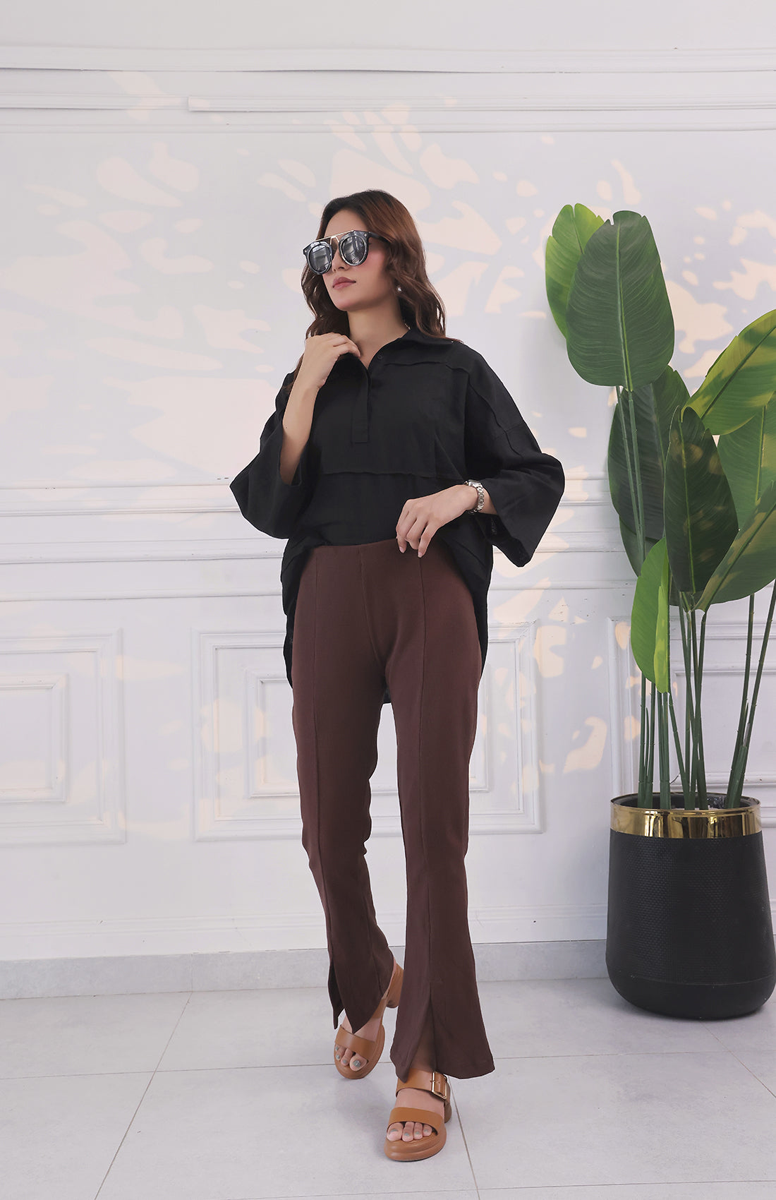 The Stretchy Flared Rib Chocolate Brown