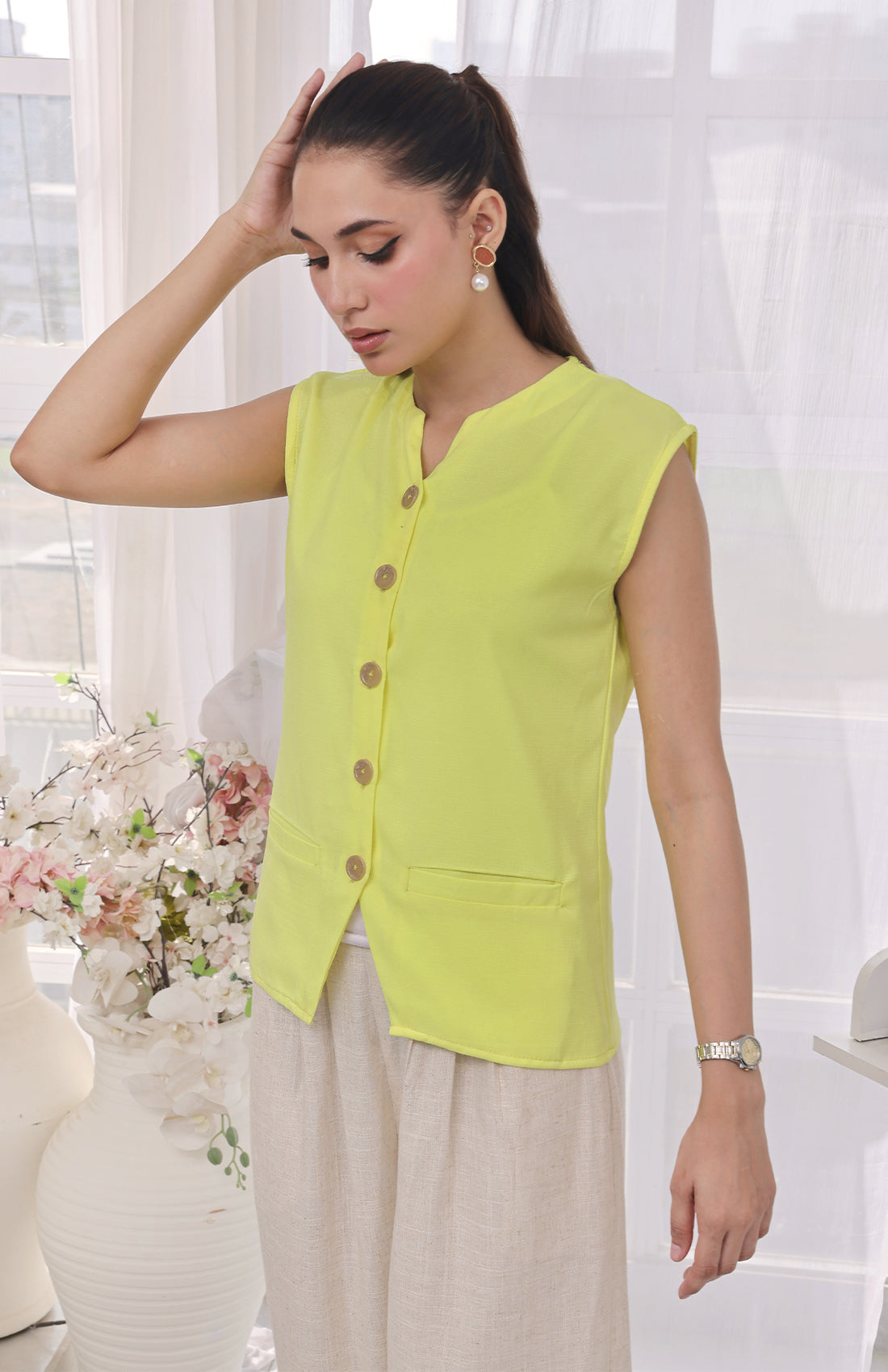 Linen City Vest Butter
