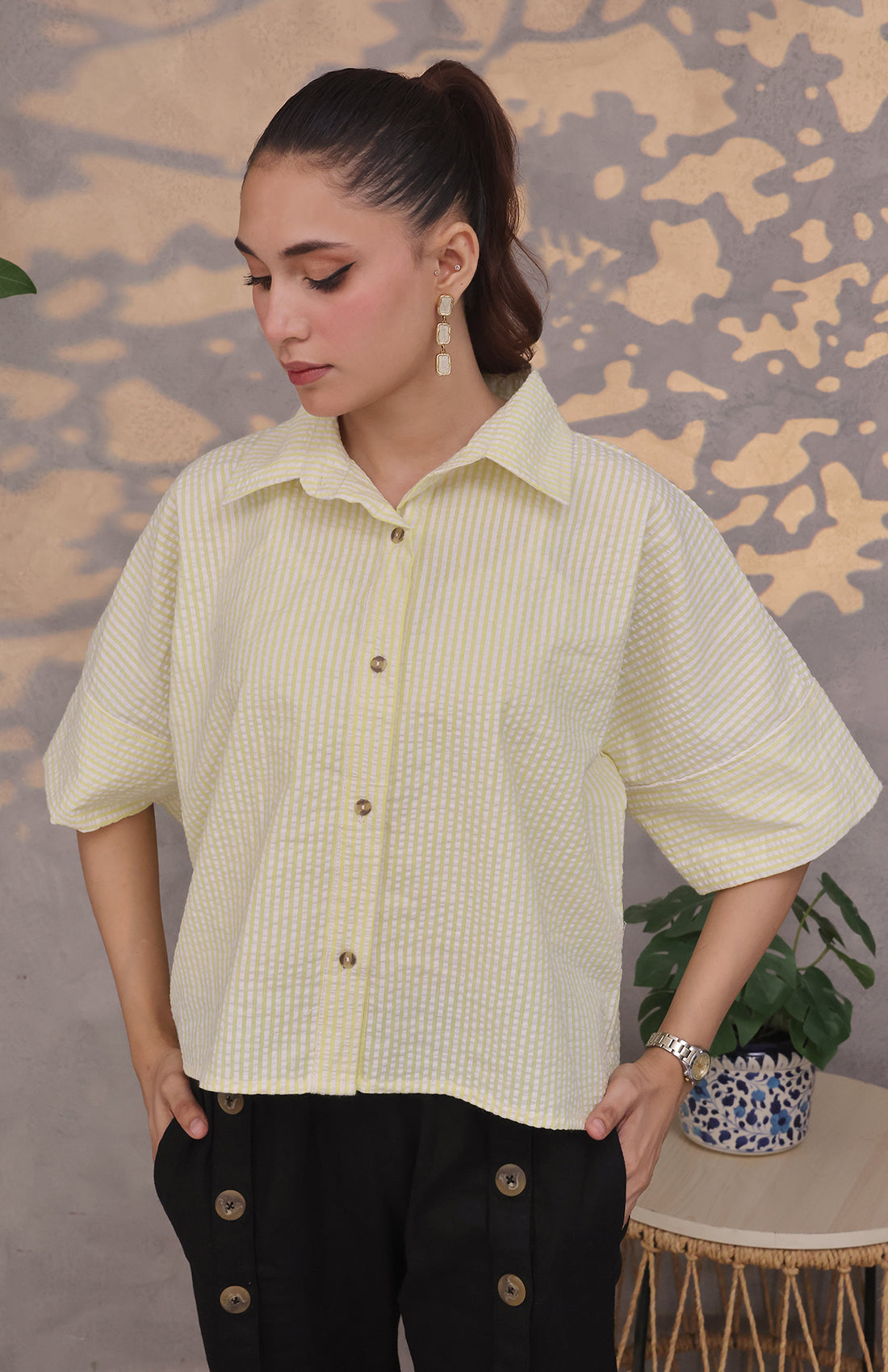 Wide Sleeve Striped Shirt