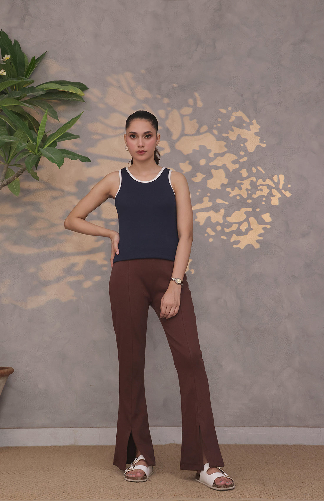 Contrast Trim Ribbed Top