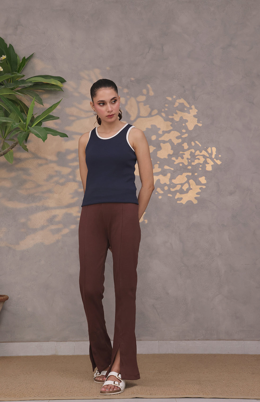 Contrast Trim Ribbed Top