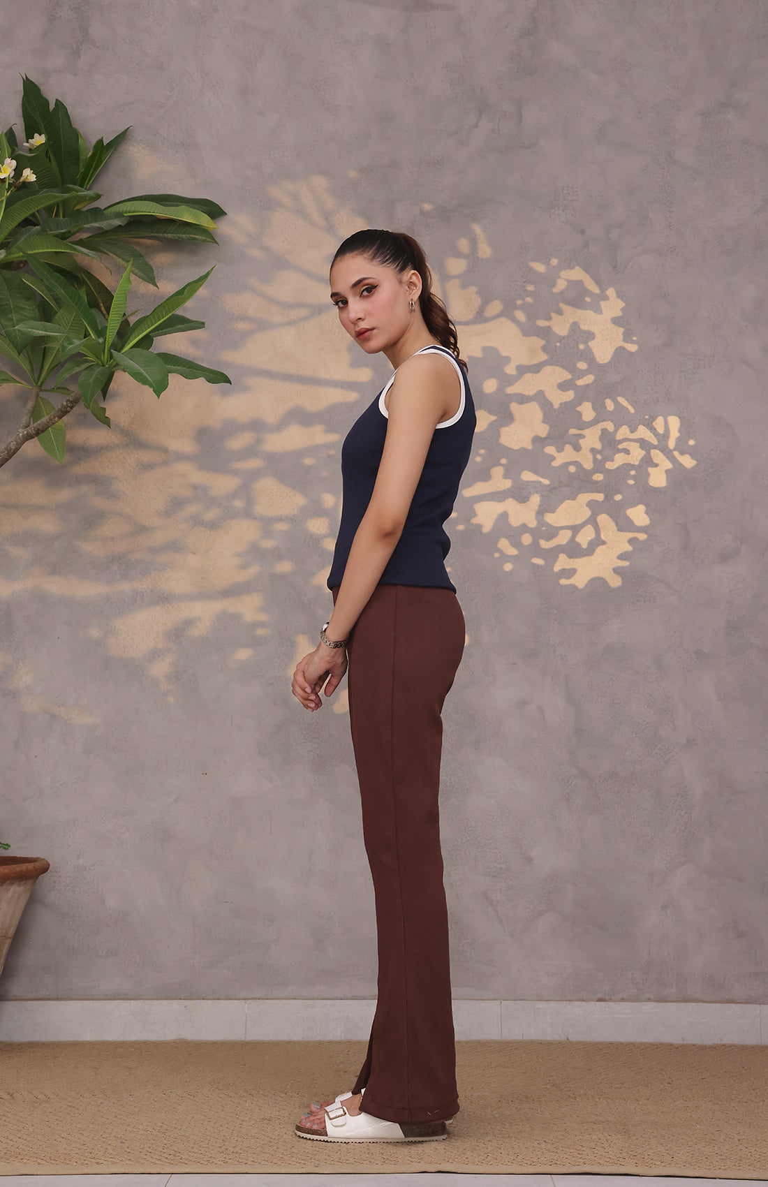 Contrast Trim Ribbed Top