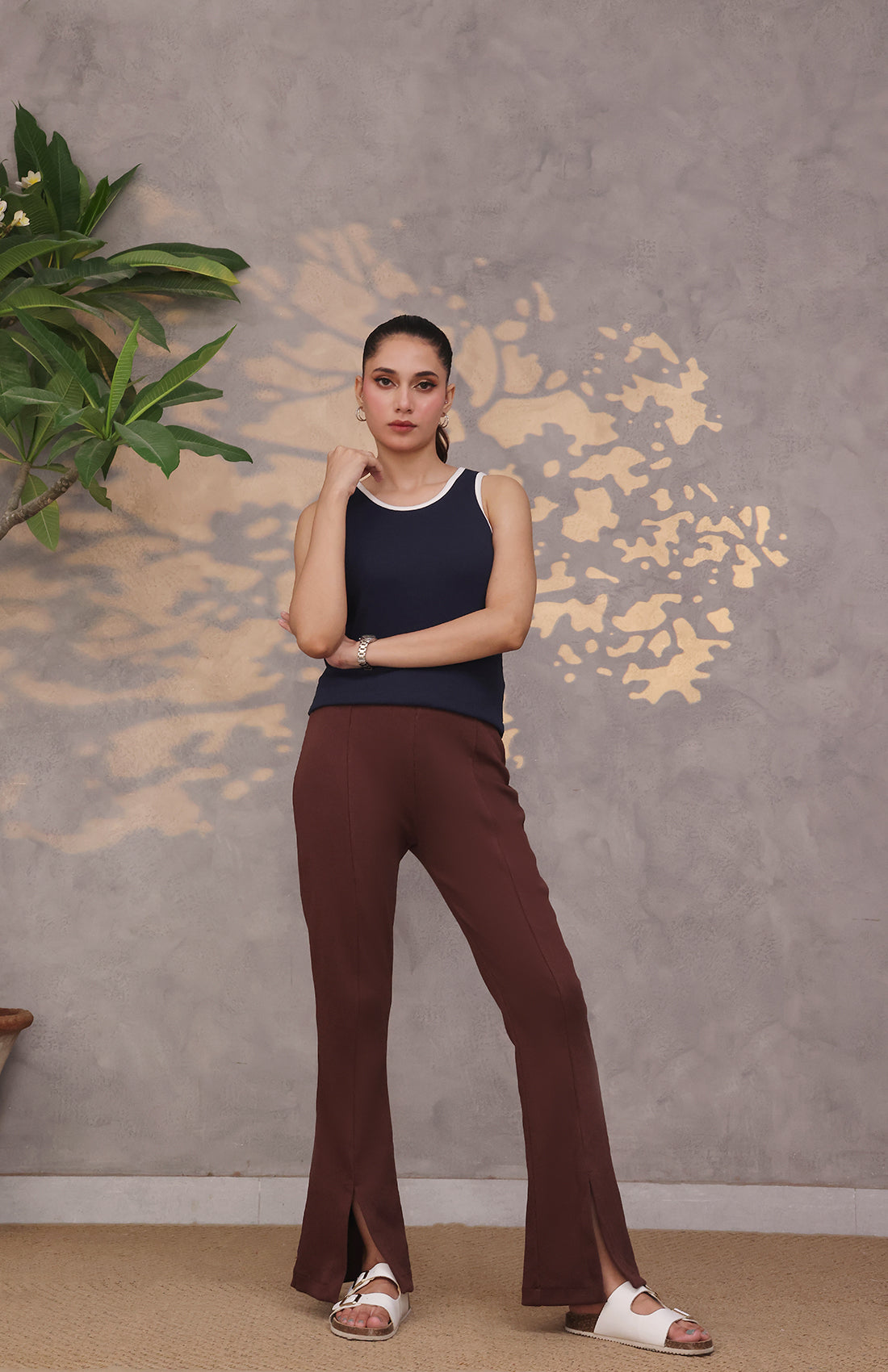 Contrast Trim Ribbed Top