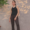 Contrast Trim Ribbed Top Black