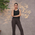Contrast Trim Ribbed Top Black