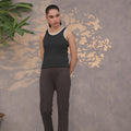 Contrast Trim Ribbed Top Black