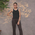 Contrast Trim Ribbed Top Black