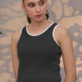 Contrast Trim Ribbed Top Black